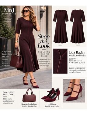 Lida Baday Wool Fit & Flare Midi Dress Aubergine Size 12 Made in Canada